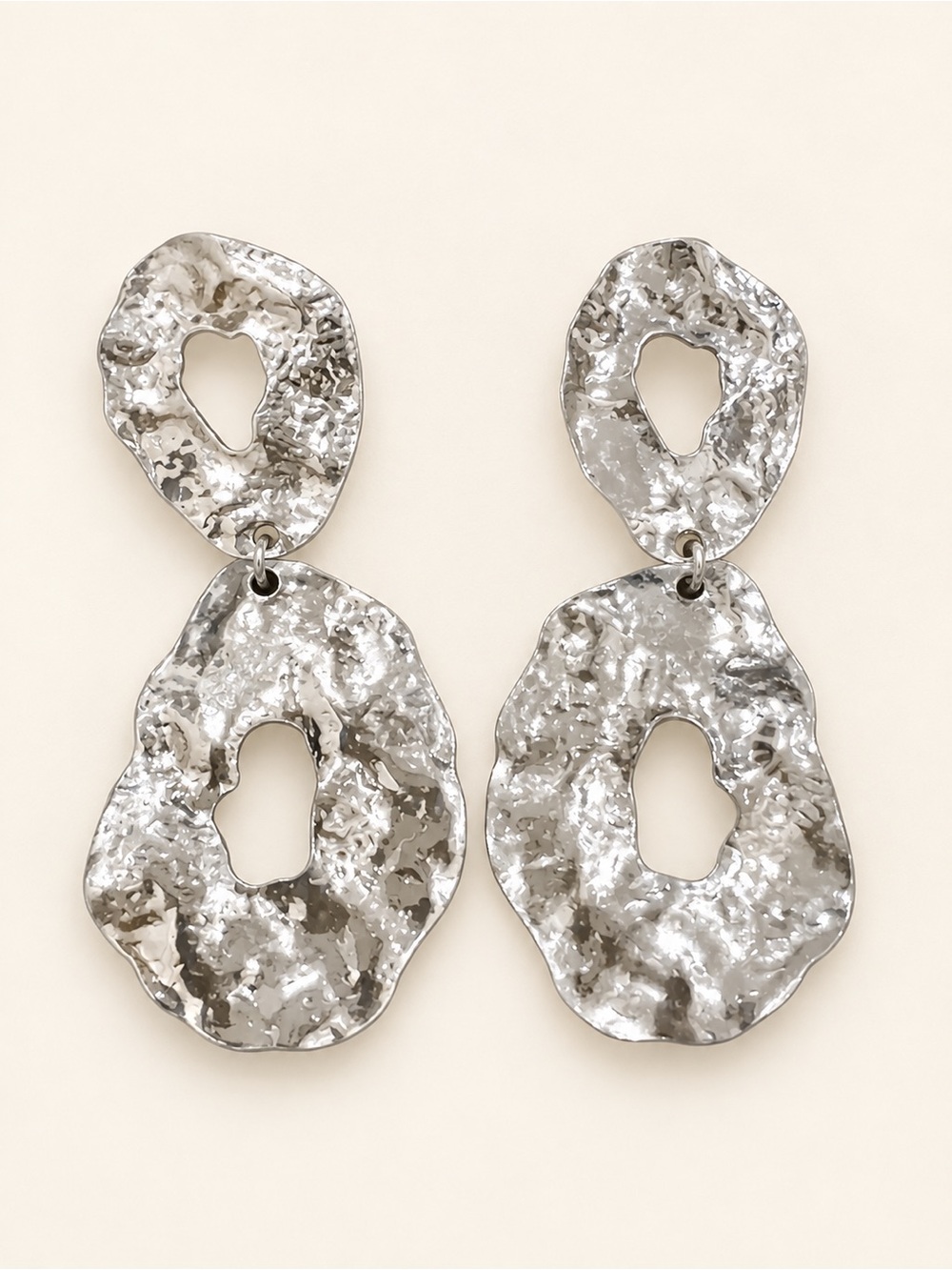 Silver Textured Double Drop Earrings - Women Jewelry